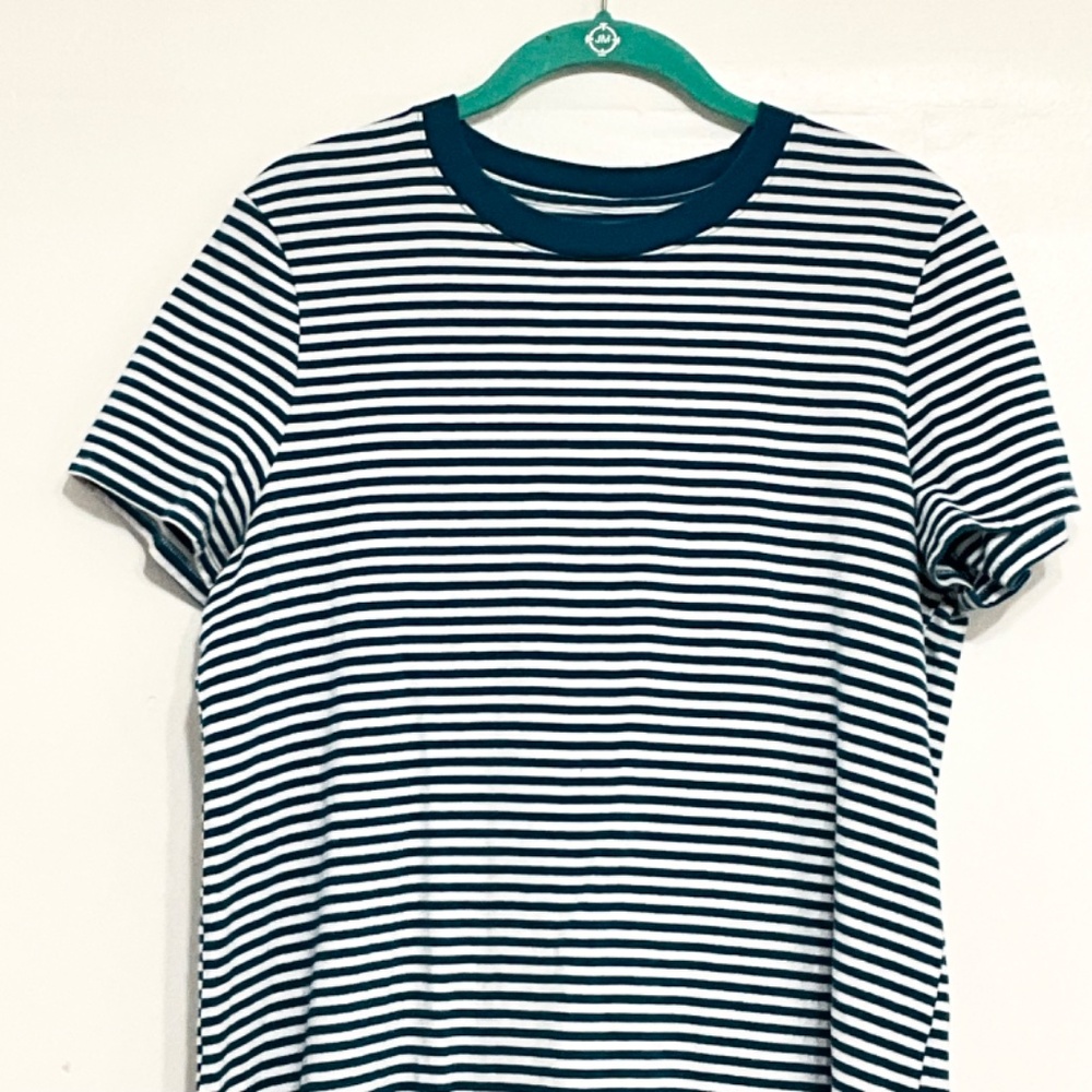 TIME AND TRU Women Striped TSHIRT Dress 100% Cotton Short Sleeve Teal Large - Picture 2 of 5